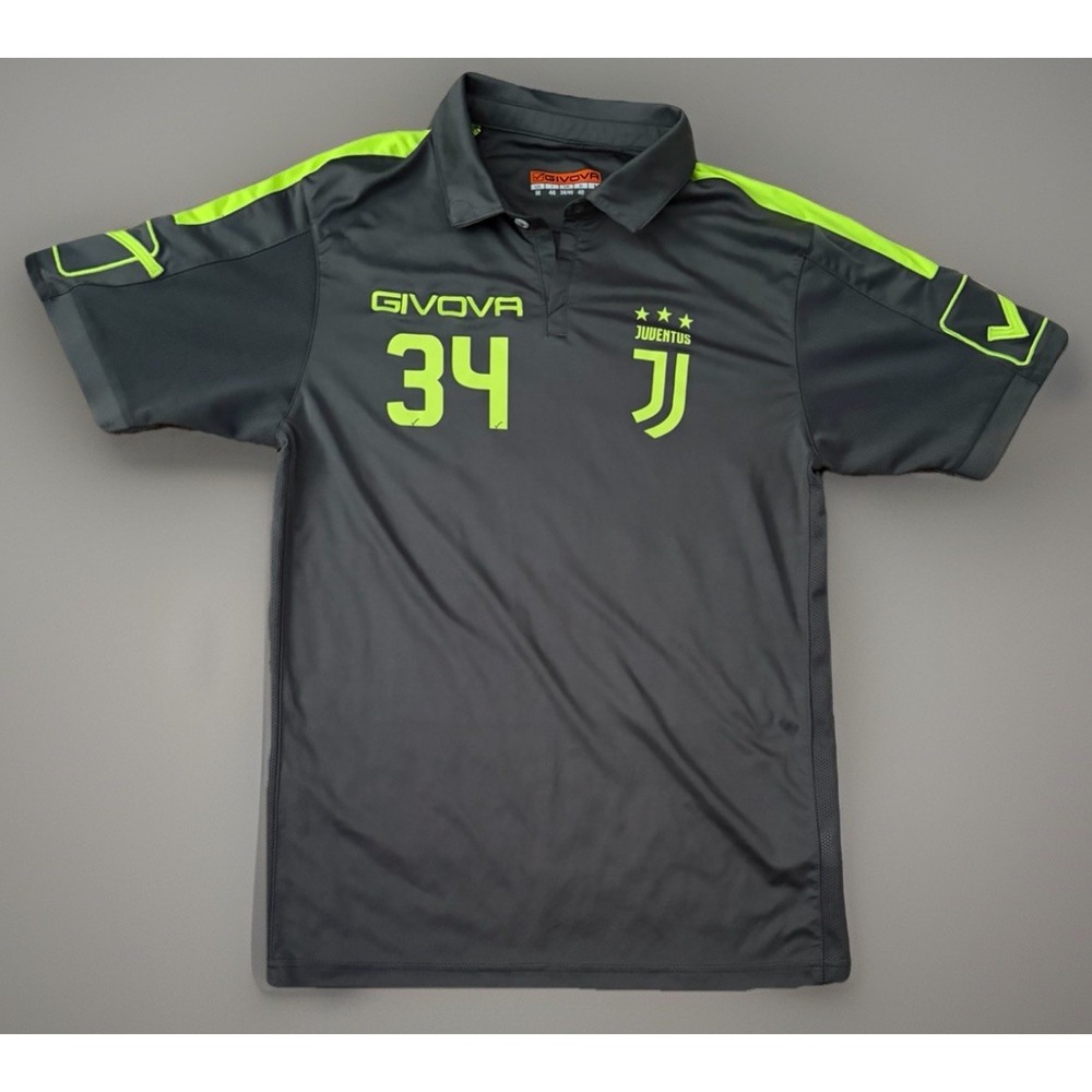 Givova Juventus F. C. Soccer Short Sleeve Polo Shirt Gray Green Logo Medium JBHS